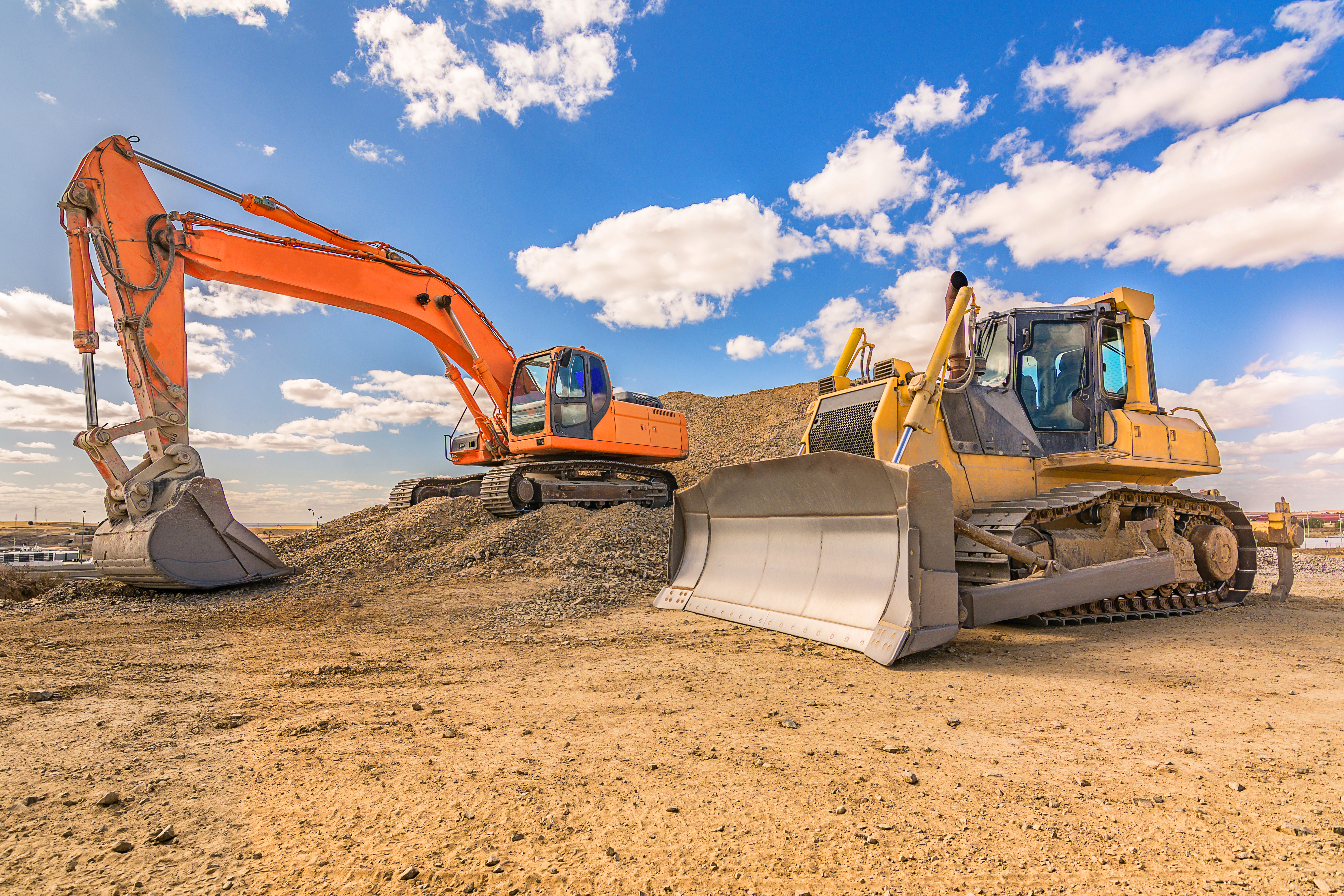 Heavy machinery in repair works of a motorway in Spain